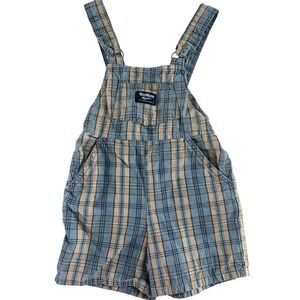 OshKosh B'gosh Toddler Shortalls Vintage Made USA Blue Plaid D Ring Size 4T